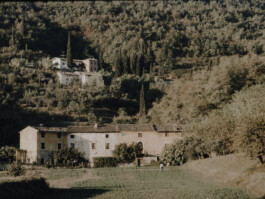 Historisches Bild vom Haus aus der Ferne mit viel Ackerfläche davor